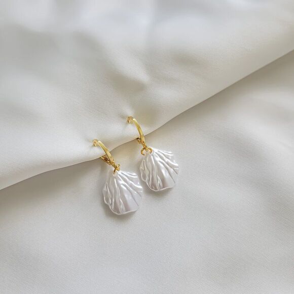 5/$25 Gold Huggie White Seashell Earrings - Picture 4 of 5